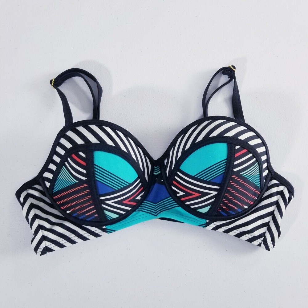 Swimsuits For All Bikini Swim Top Women Size 10 Blue Black White Striped